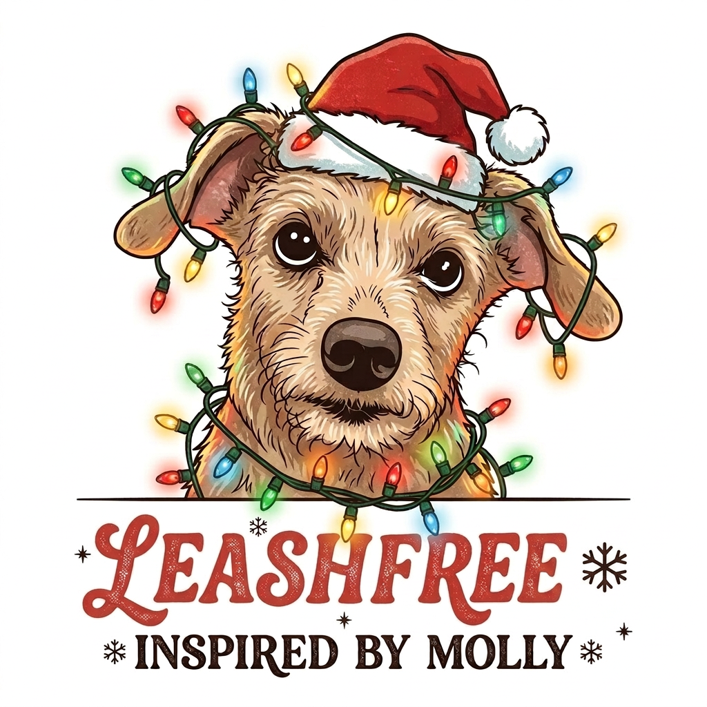 Il logo natalizio di LeashFree, ispirato a Molly